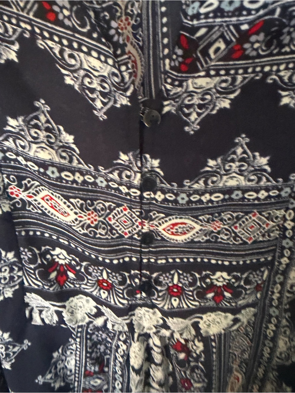 Liz Claiborne Navy Floral Paisley Top with Red Accents - Picture 3 of 5